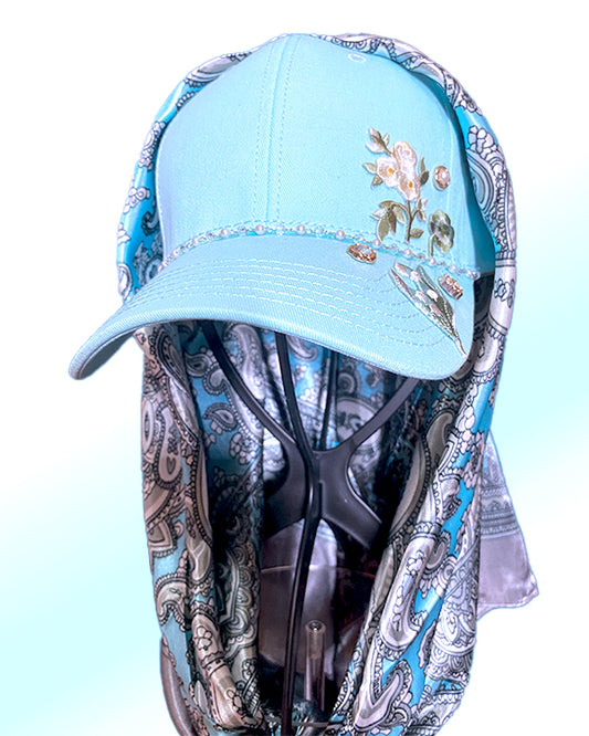 Microblooms Aquablue Cap & Silver Moon Paisley Scarf