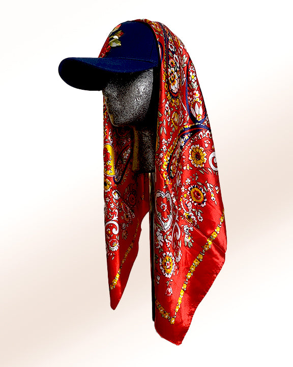 Big Rose Navy Cap with Red Country Paisley Scarf