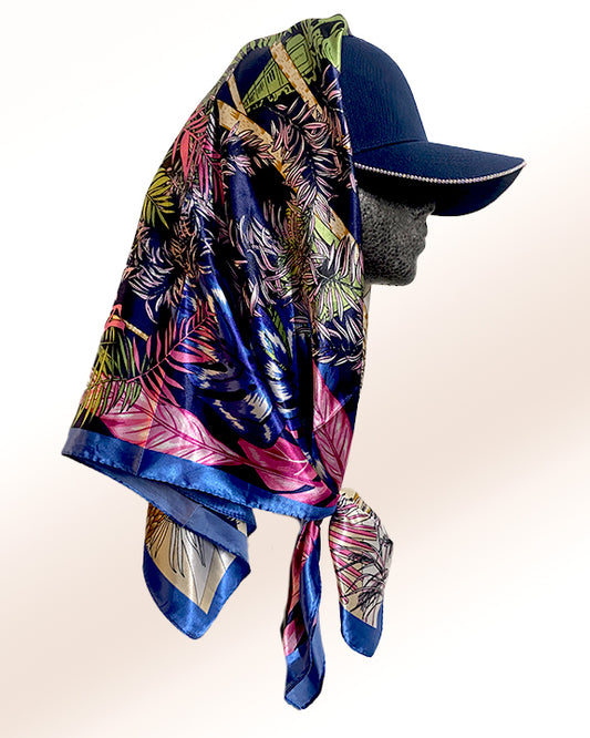 Golden Honeybees with Blue Tropical Escape Printed Scarf