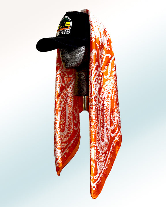 Antisocial Cat Black Cap with Tangerine-n-Cream Paisley Scarf