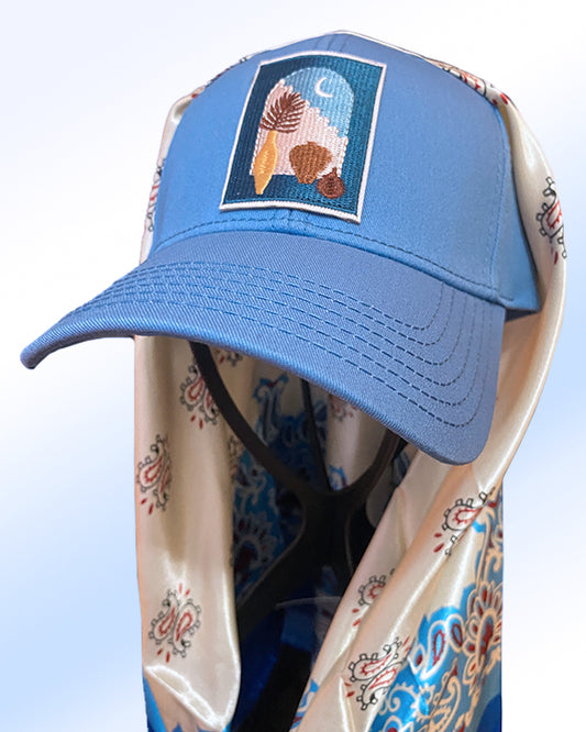 Calm Desert Baby Blue Cap & Blue Cream Paisley Scarf