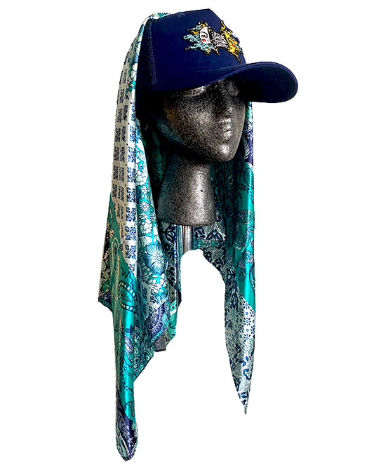 Lunar Sol Navy Cap with Silver Turquoise Patterned Paisley