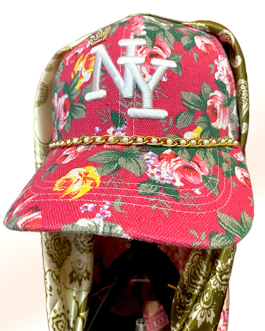 Floral Pink NY Cap & Olive Blush Paisley Scarf