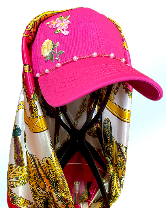 Pearl & Blooms Pink Cap & Pink Gold Jewel Scarf
