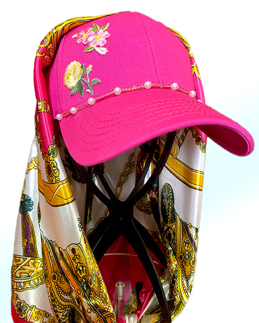 Pearl & Blooms Pink Cap & Pink Gold Jewel Scarf
