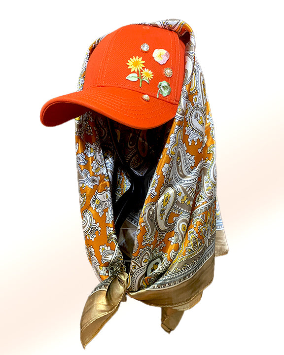Microblooms Tangerine Cap & Orange Paisley Scarf