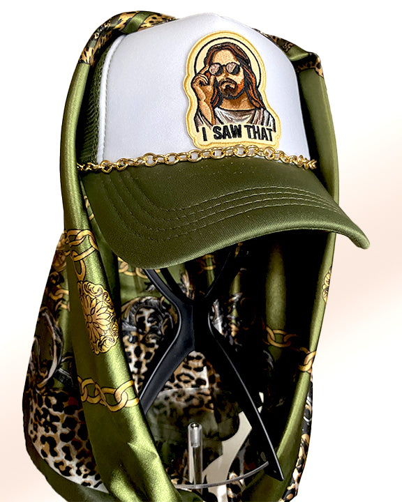 Jesus Peeped with Olive Animal Print Scarf