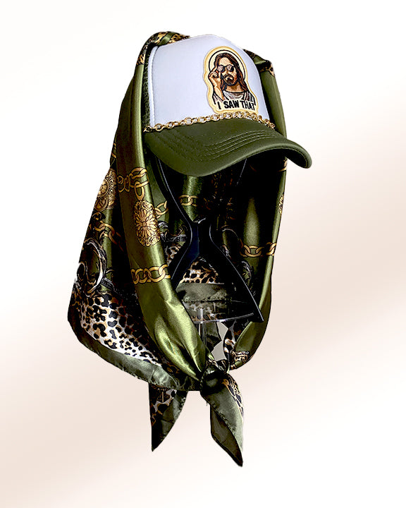 Jesus Peeped with Olive Animal Print Scarf