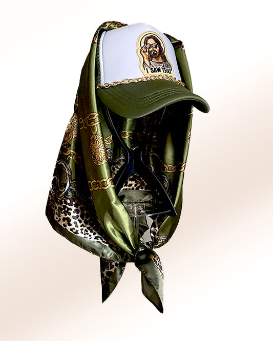 Jesus Peeped with Olive Animal Print Scarf