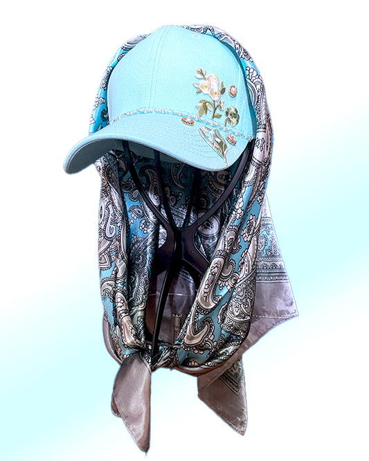 Microblooms Aquablue Cap & Silver Moon Paisley Scarf