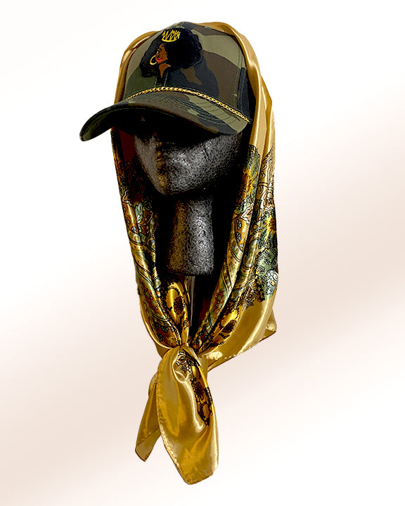 Queen Afro Army Cap with Golden Sunflower Paisley Blend