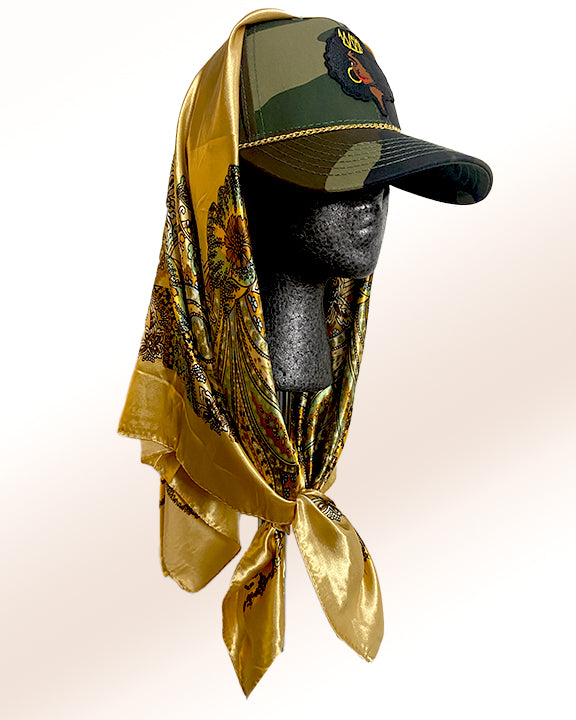 Queen Afro Army Cap with Golden Sunflower Paisley Blend