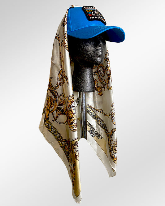 Delightful Blue Cap with Pearly Luxe Scarf