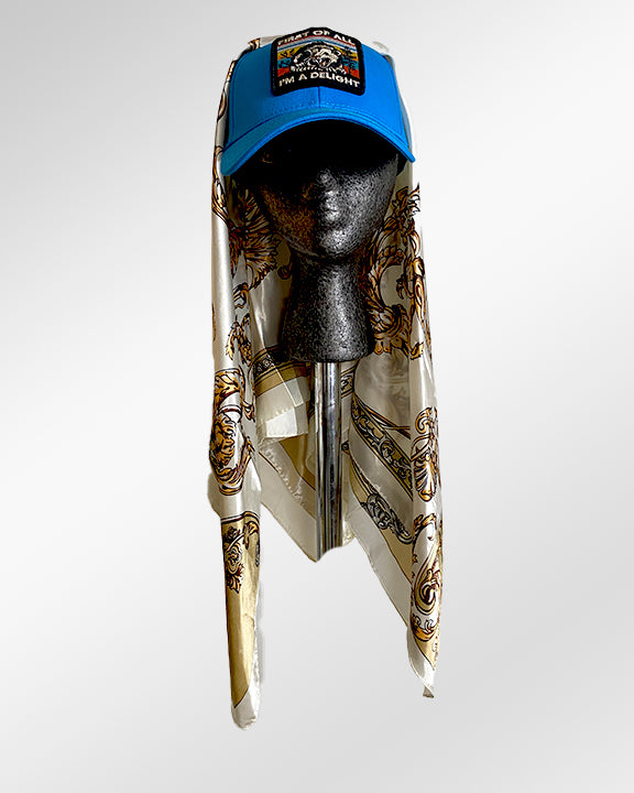 Delightful Blue Cap with Pearly Luxe Scarf