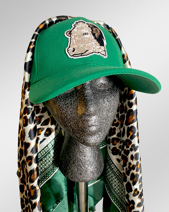Holy Cow Grass Green with Emerald Cheetah Print Scarf