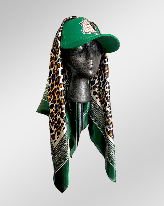 Holy Cow Grass Green with Emerald Cheetah Print Scarf