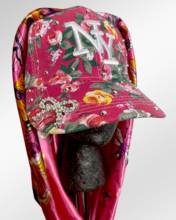 Pearls on Pink NY Floral with Pink Butterflies in Color Scarf