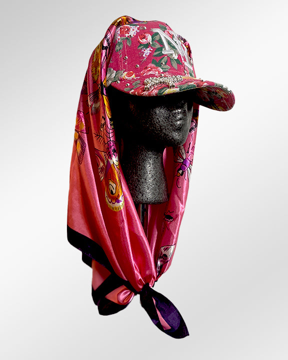 Pearls on Pink NY Floral with Pink Butterflies in Color Scarf
