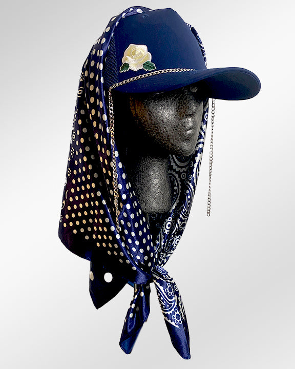 Quiet White Rose with Navy Dotted Paisley Print