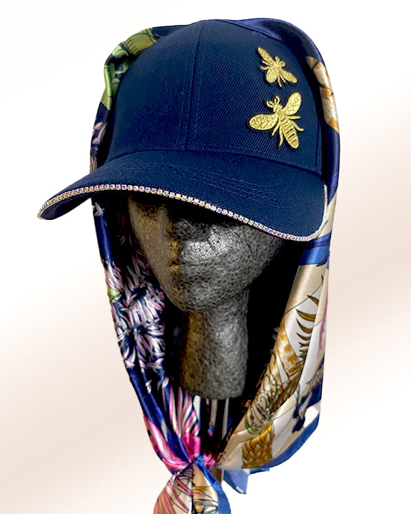 Golden Honeybees with Blue Tropical Escape Printed Scarf