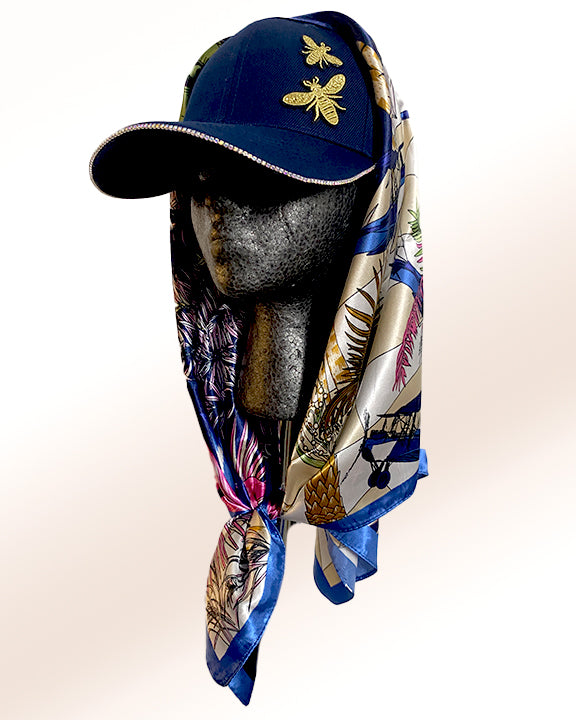 Golden Honeybees with Blue Tropical Escape Printed Scarf