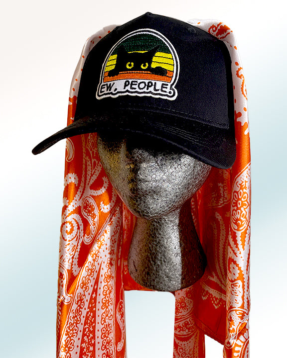 Antisocial Cat Black Cap with Tangerine-n-Cream Paisley Scarf