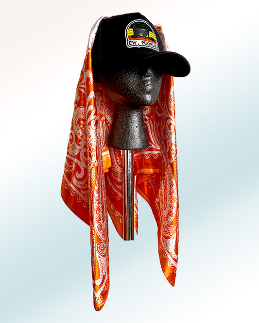 Antisocial Black Cat Cap with Tangerine-n-Cream Paisley Scarf