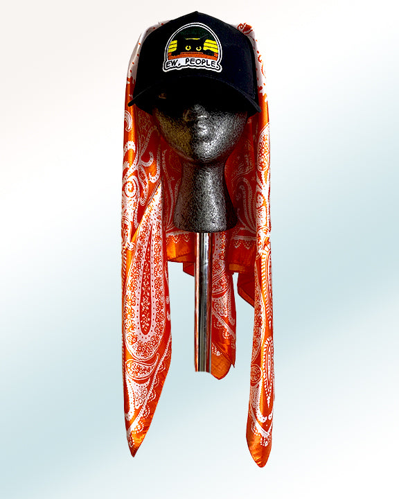 Antisocial Cat Black Cap with Tangerine-n-Cream Paisley Scarf