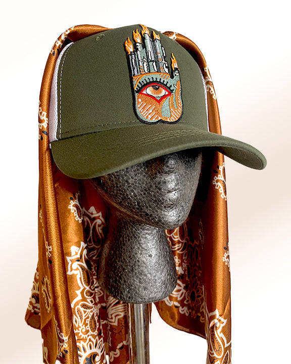 Olive Third Eye Flame with Bronze Paisley Scarf