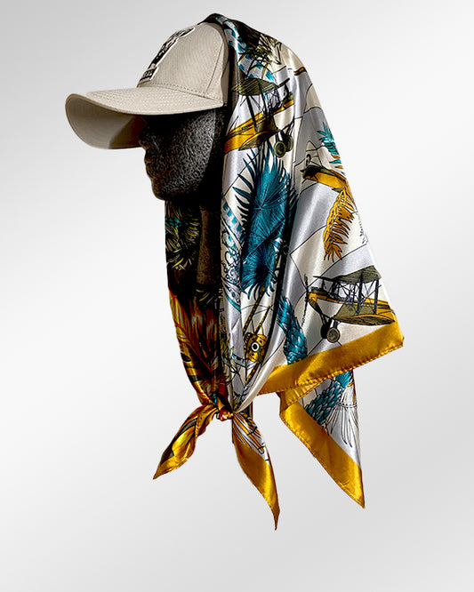 Wild Thang Unhinged with Airplane Voyager Gold Trim Scarf
