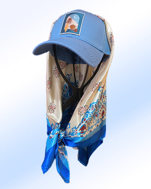 Calm Desert Baby Blue Cap & Blue Cream Paisley Scarf
