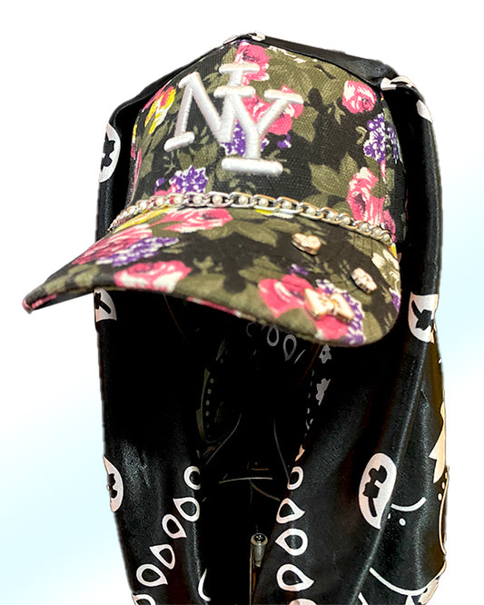 Floral Black NY Cap & Black Paisley Scarf