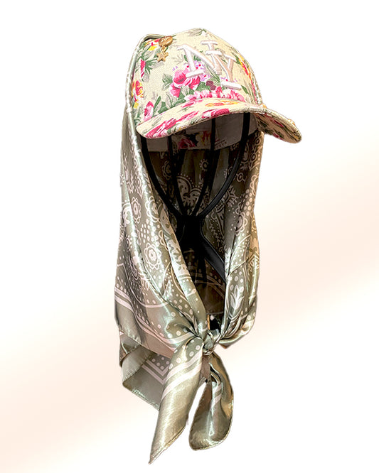 Floral Off-White NY Cap & Gentle Grey Paisley Scarf