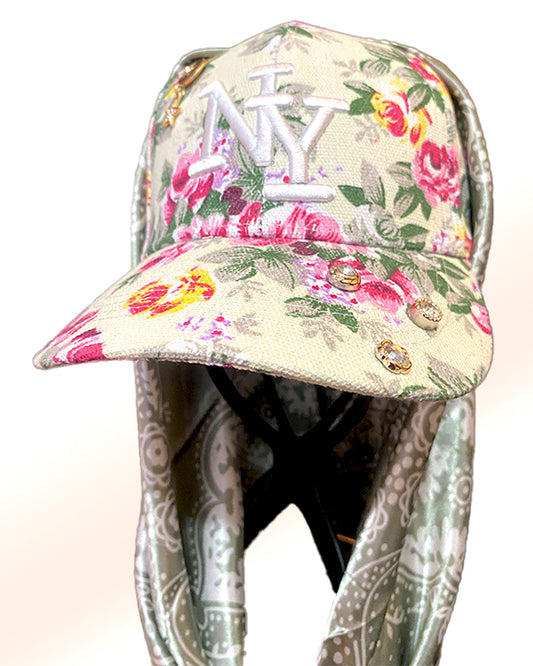 Floral Off-White NY Cap & Gentle Grey Paisley Scarf