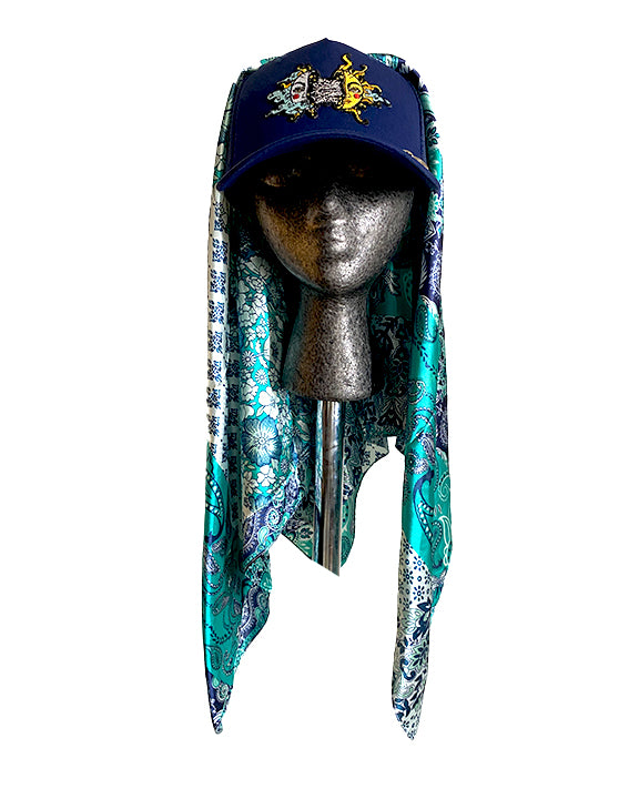 Lunar Sol Navy Cap with Silver Turquoise Patterned Paisley