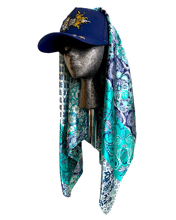 Lunar Sol Navy Cap with Silver Turquoise Patterned Paisley