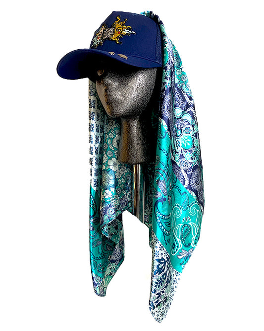 Lunar Sol Navy Cap with Silver Turquoise Patterned Paisley