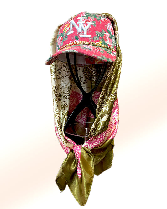 Floral Pink NY Cap & Olive Blush Paisley Scarf