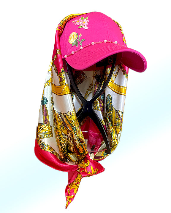 Pearl & Blooms Pink Cap & Pink Gold Jewel Scarf